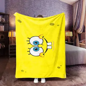 Soft Flannel Blanket, Spongebob Squarepants Print, Perfect Gift for Boys Girls Men Women, Home Decor & Warmth, Multiple Sizes Available