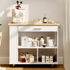 Walsunny Kitchen Island on Wheels with Storage Cabinet, Rolling Cart Kitchen Storage Organizer with/3 Side Spice Rack, 2 Tier Open Shelf for Kitchen