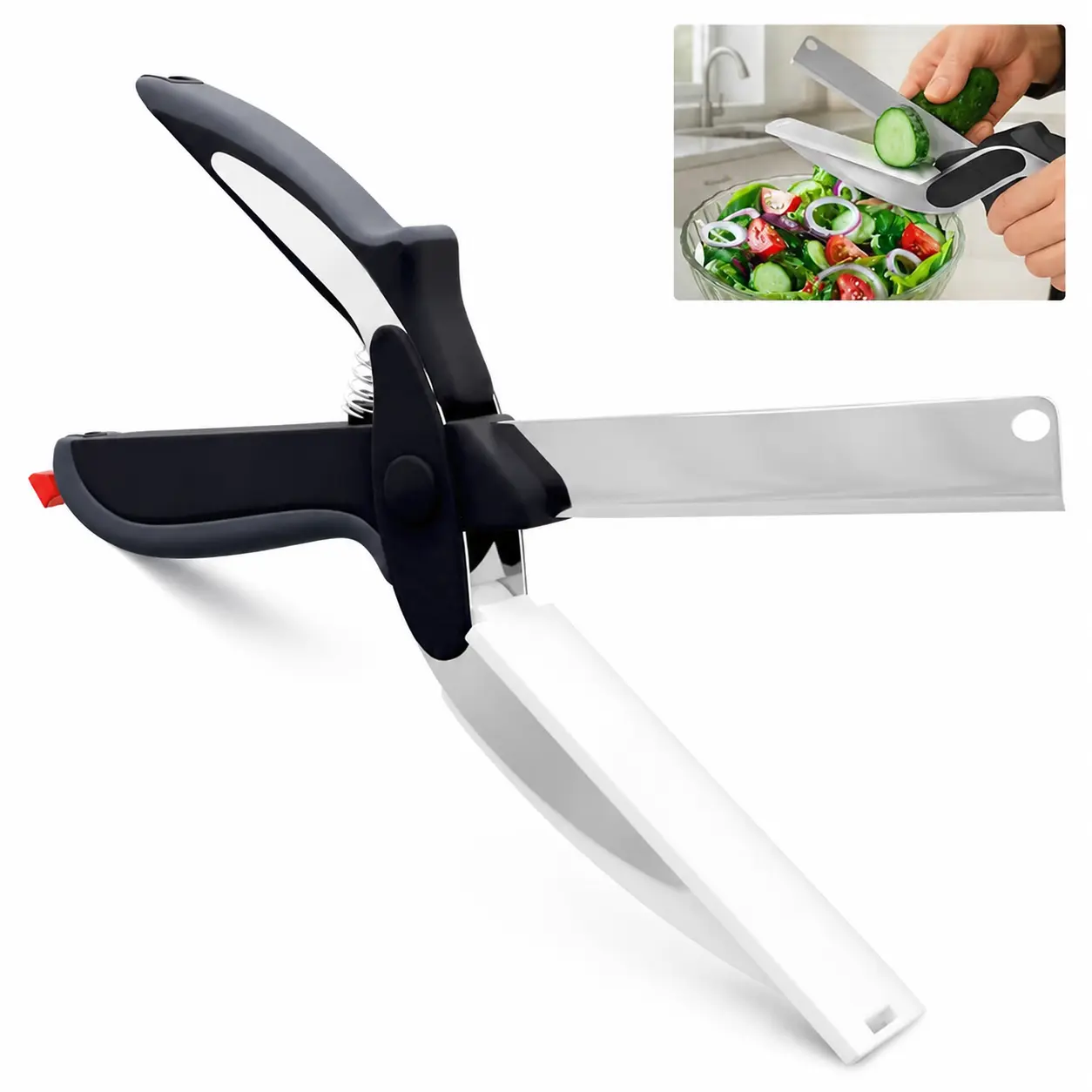Kitchen Scissors for Food – Stainless Steel Blade & Plastic Cutting Board Scissors with Safety Lock | 9.6" Tomato Knife, Fruit & Vegetable Cutter – Easy-to-Use Kitchen Shears for Meat, Cheese