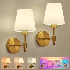 2-Pack Battery-Powered Wall Lamps, Rechargeable, Dimmable, Remote Control, RGB Wireless, Indoor Lighting, /gold/silver, for Bedroom/living Room/hallway Decor