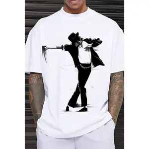 Men's Hip Hop Legend Hand-Drawn Graphic Cotton Tee, Breathable Casual Menswear Streetwear Aesthetic Music Shirt with Comfortable Fabric