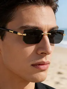 Unisex Small Rimless Square Sunglasses, Metal Frame Fashion Decorative Eyewear, Anti-Reflective Lenses, Lightweight Glasses for All Occasions