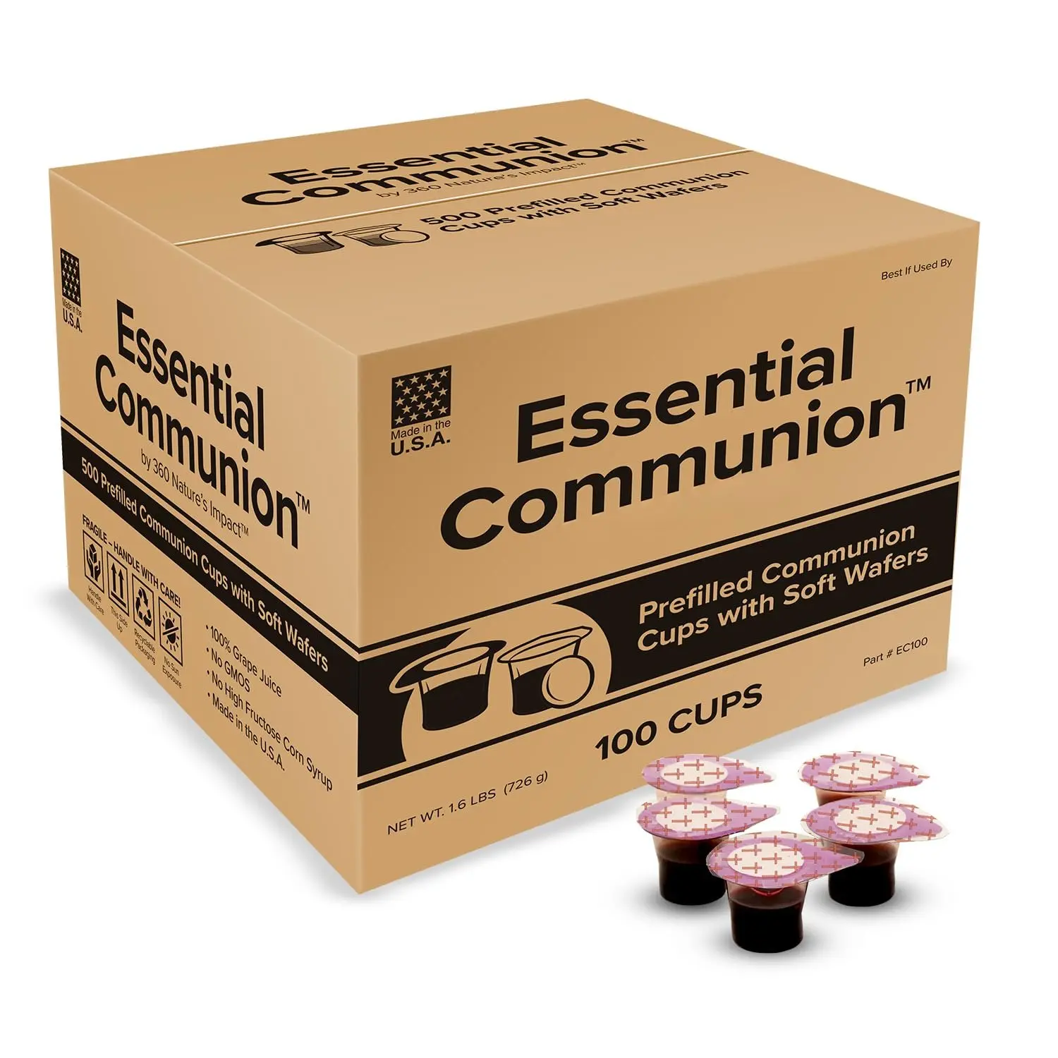 Prefilled Communion Cups and Wafer Set - 100 Count Individual Pack Disposable Plastic Cups with Concord Grape Juice, Holy Eucharist Supplies for Church, Individual Pack Cups