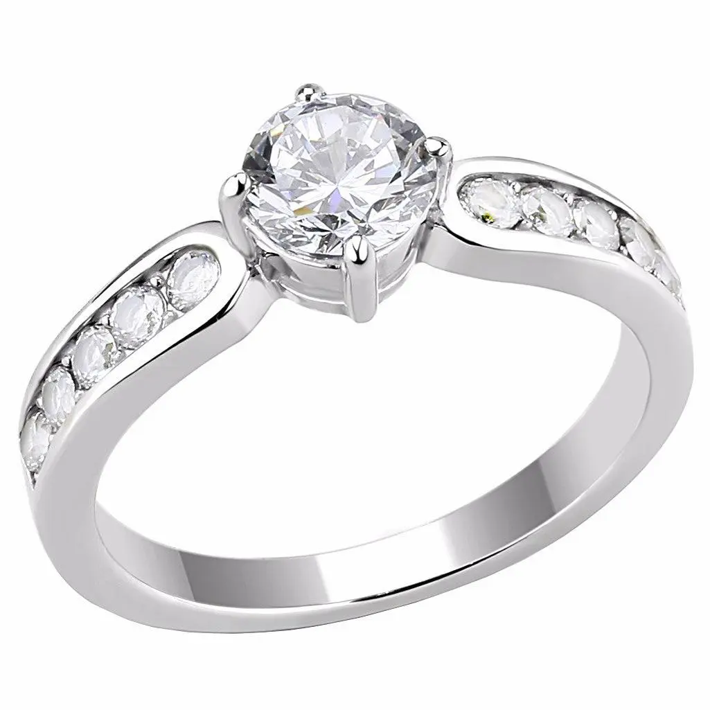 Lanyjewelry Women's Round Cut Single Stone Promise Ring - 6x6mm Cubic Zirconia, No-Tarnish Hypoallergenic Stainless Steel Band, Wedding Ring for Adults, Unisex, Sizes 5-10, Anniversary, Engagement