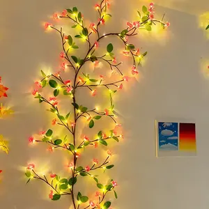 Magic Willow Vine Lamp 144 LEDs 7.6ft Peach Blossoms & Leaves Tree 8 Modes Timer USB Operated for Home Decor Halloween Christmas Indoor Wall Decoration