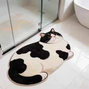 Funny Cat/Dog Silicone Diatomaceous Earth Bath Mat – Cute Kawaii Cartoon Non-Slip Bathroom Rug Fast Drying, Super Absorbent Shower Mat for Tile Floor, Toilet Entrance Cat Lover Gift, Pet Themed Home Decor, Washable Kitty Litter Mat Alternative