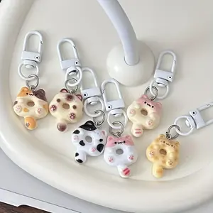 Cute Cartoon Cat Donut Keychains Set, Fun Food Play Bag Charms, Couple Best Friend Gift Accessories, 6 Pieces