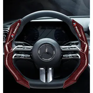 Mangan Carbon Fiber & Nappa Leather Steering Wheel Cover Universal Non-Slip Thin Grip for Cars SUVs Trucks All-Season Comfort Anti-Slip Sport Sleek Modern Look