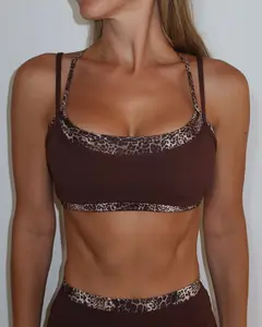 Double Layer Sporty Scoop Bra - Mocha Brown & Wild Side