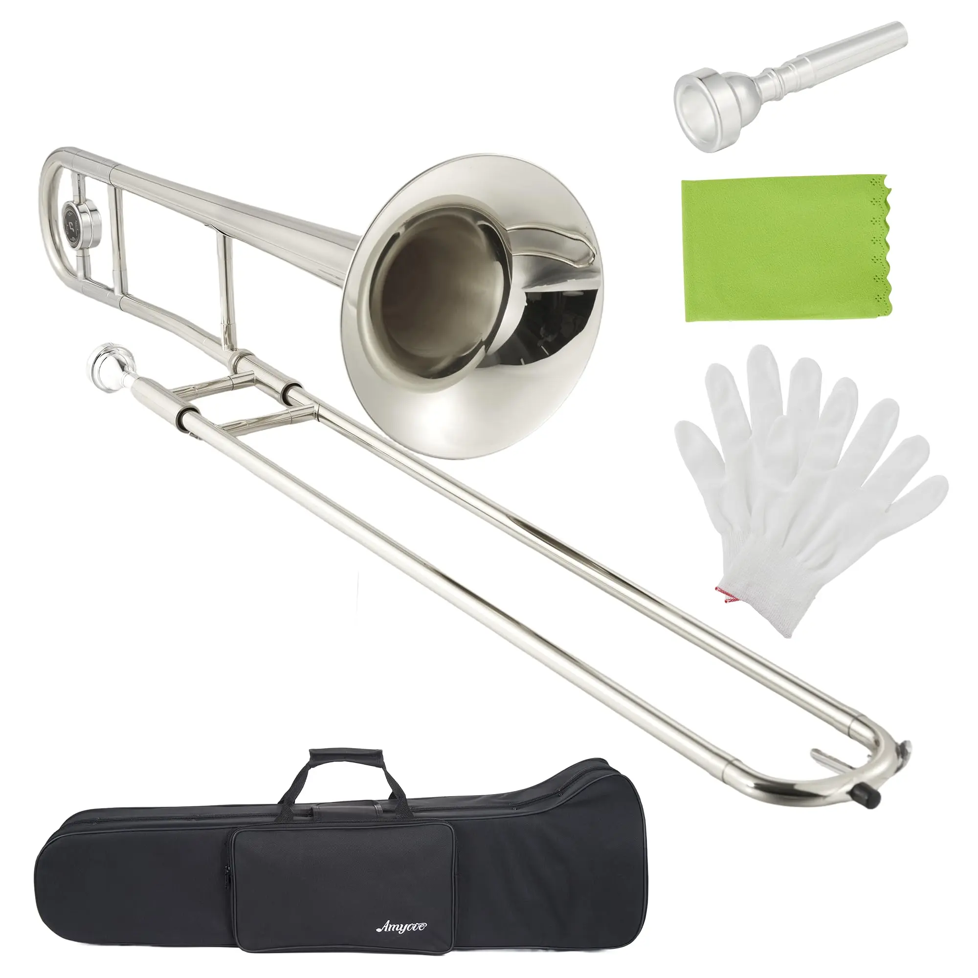 【Christmas Gift】Professional Bb Alto Trombone for Beginners - Nickel-Plated Brass with Hard Case, Mouthpiece, Cloth & Gloves - Accurate Tone & Powerful Sound