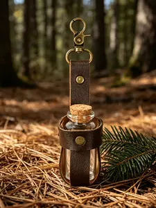 2PCS Set Medieval Leather Hanging Potion Bottle, Renaissance LARP Glass Vial with Cork Stopper, Vintage Style Belt Clip Accessory for Cosplay, Ren Faire & Witchcraft