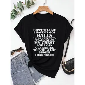 Women's Funny & Empowering "Don't Tell Me I Don't Have Guts" Slogan T-Shirt - Black with White Print Short Sleeve Round Neck Casual Top, Sassy Female Power Shirt for Casual Attire, Jeans-Compatible Statement Tee