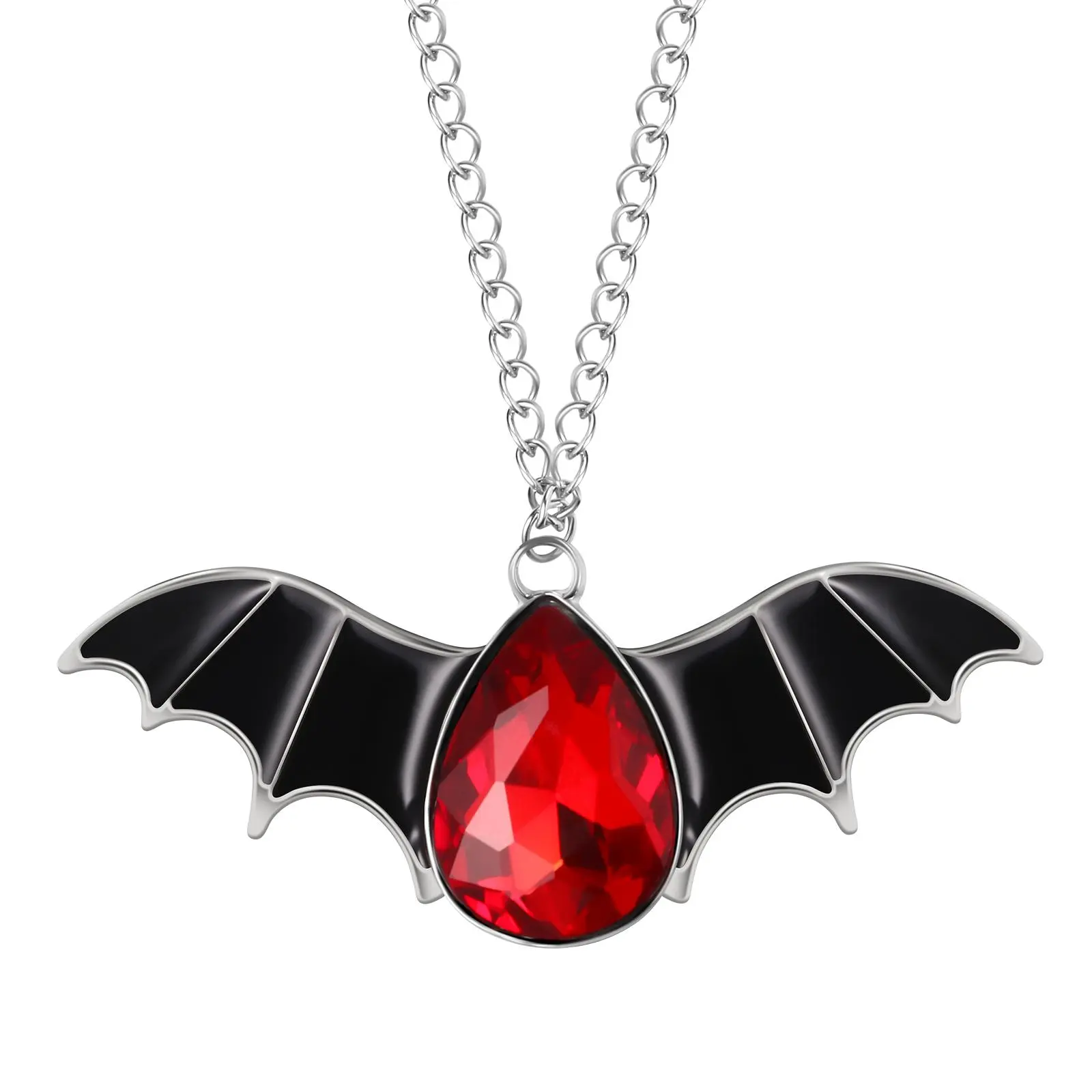 OIDEA Gothic Bat Wing Alloy Necklace with Red Gemstone Charm - Dark Punk Fashion Jewelry for Women, Animal Shape, Bug Shaped, Emo Styles, Gothic Necklaces