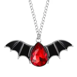 OIDEA Gothic Bat Wing Alloy Necklace with Red Gemstone Charm - Dark Punk Fashion Jewelry for Women, Animal Shape, Bug Shaped, Emo Styles, Gothic Necklaces