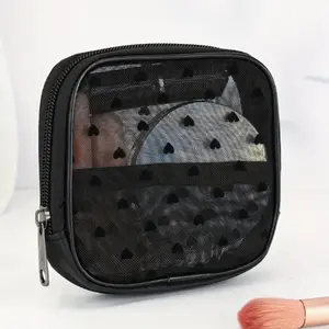 Fashion Mesh Lipstick Bag Heart Shape Makeup Organizer, Compact Portable Cosmetic Storage Pouch for Home Travel Use, Handheld Cosmetic Pouch, Cosmetics Bag, Makeup Organizer Pouches