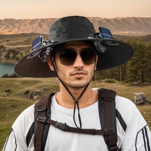 solar powered outdoor fishing hat with double fans-breathable textile material,usb charging,sunscreen,woven fabric-ldeal for summer hiking and camping