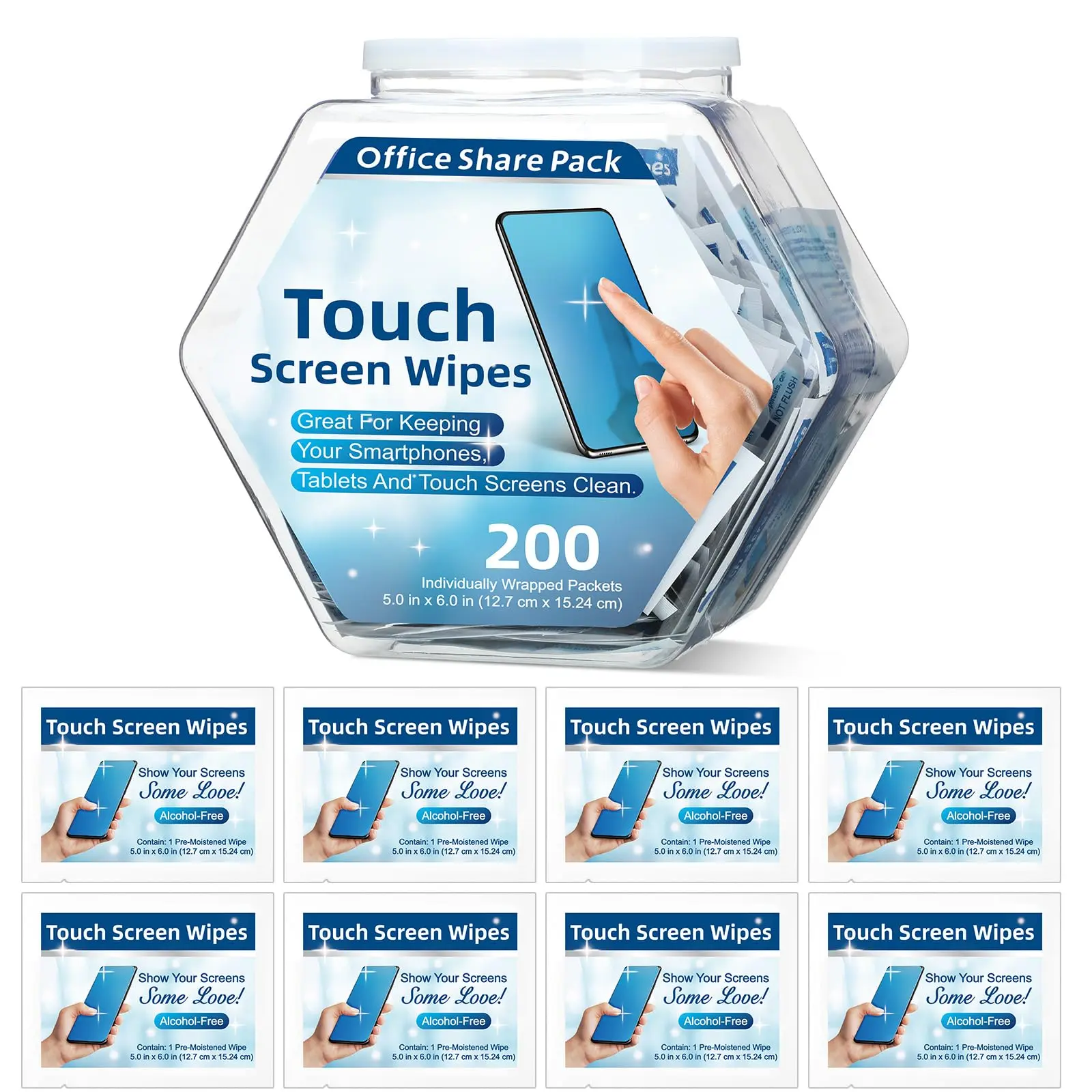 200 Pack Touch Screen Wipes Pre Moistened Lens Computer Electronic Individually For Monitors With 1 Clear Plastic Bottle Glasses Smartphone Screens