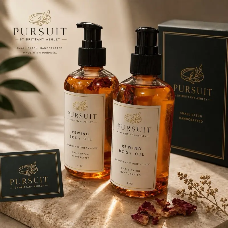Pursuit By Brittany Ashley Rewind Body Oil Serum - Dark Spot Remover with Argan, Rosehip & Geranium, 8 oz Nourishing Vitamin Liquid for Daily Dry & Sensitive Skin, Radiant Cosmetic Blend Body Care