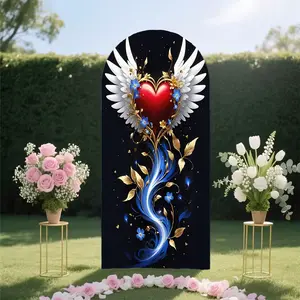 [Archive Backdrop Fabric] Heart-shaped printed arched backdrop cover (arch frame not included), suitable for Valentine's Day, birthday party decorations, etc., made of polyester fabric, easy to install.