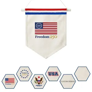 Freedom 250 Hanging Wall Pennant – Officially Licensed Commemorative 250th Anniversary – Embroidered Canvas, Wooden Dowel, Multiple Designs