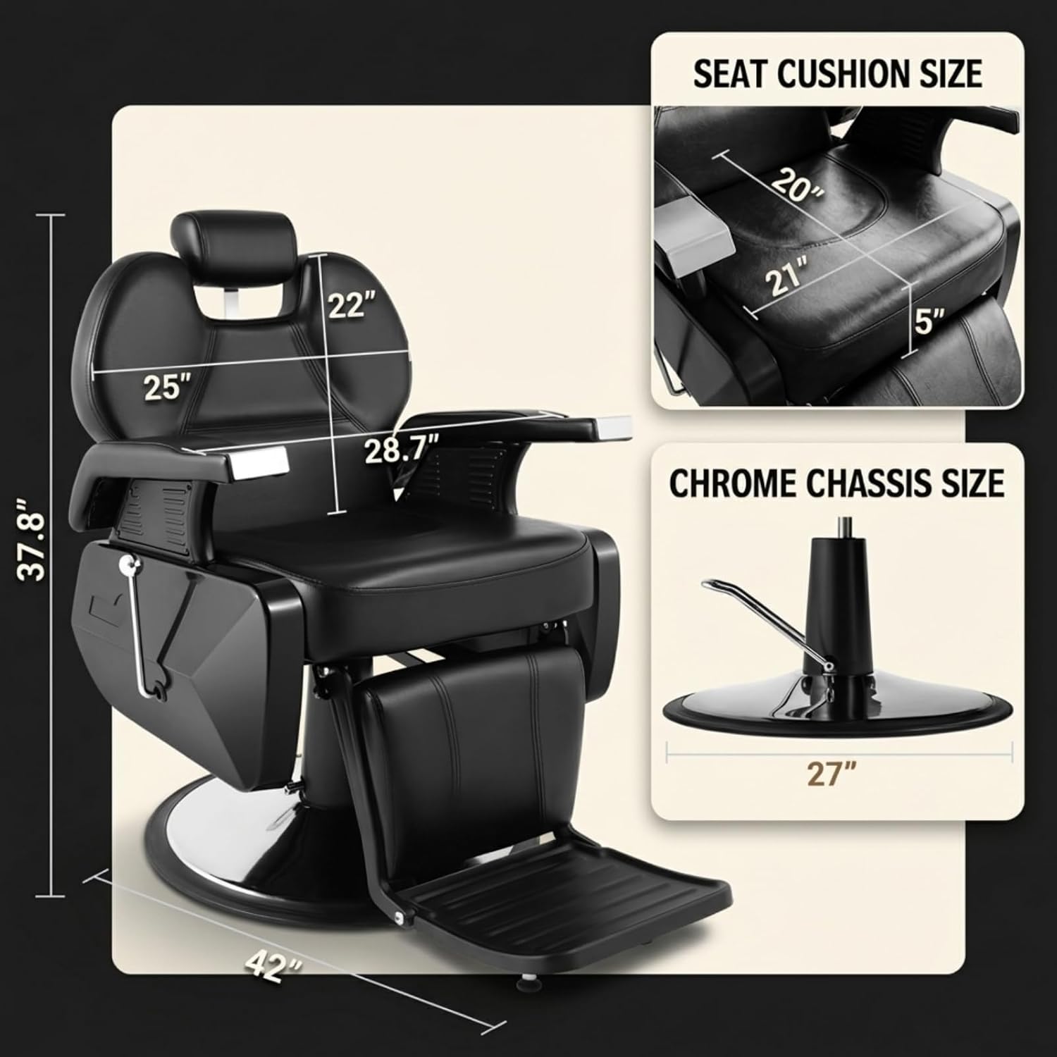 Barber Chair for Hair Stylist Hydraulic Recline Salon Chair Heavy Duty Black Professional Equipment