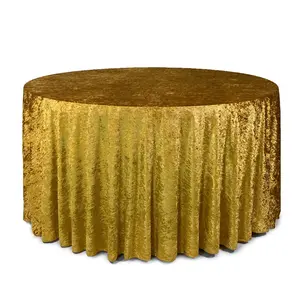 120 Inch Round Crushed Velvet Tablecloth Gold