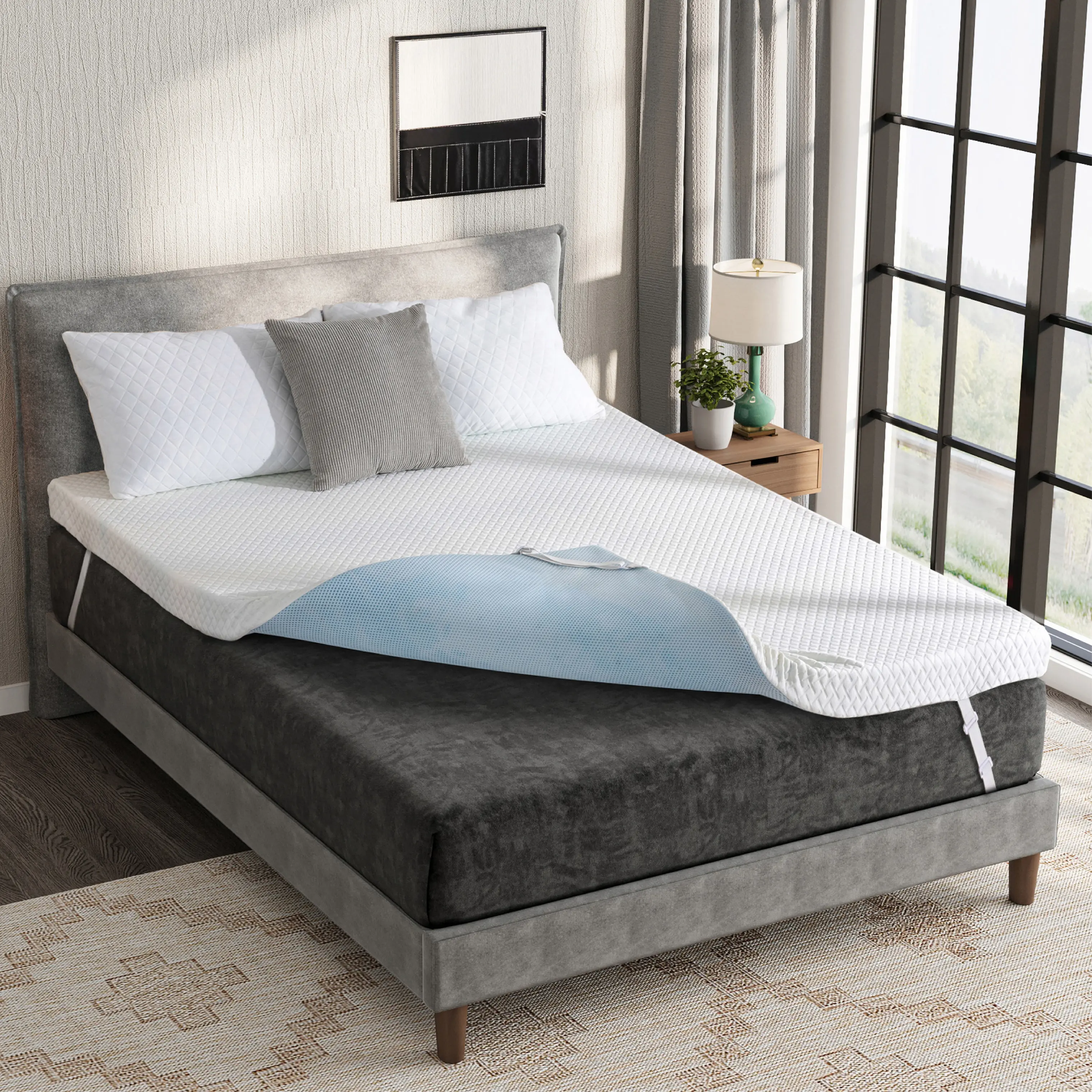 EGO Original White Mattress Topper, Gel Memory Foam, Cooling Sleep with Ventilated Design & Removable Fitted Cover, Twin, Full, Queen, King Sizes Machine Washable Pressure Relief Comfort