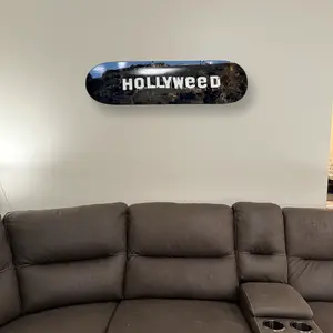 Hollyweed, Hollywood Sign, Skateboard, Wall art, Los Angeles, reflective, printed, vinyl, wall mount, floating decor