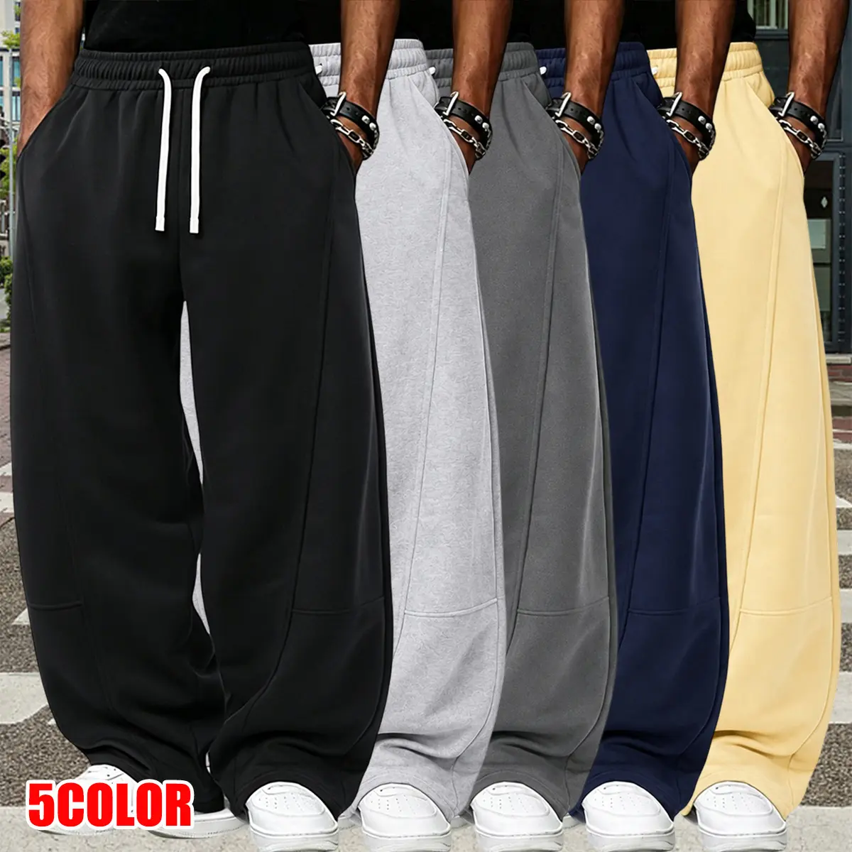 Men’s casual athletic pants, regular fit, solid color, autumn/winter casual long pants with pockets; everyday men’s pants, athletic pants, loose fit, men’s long pants.