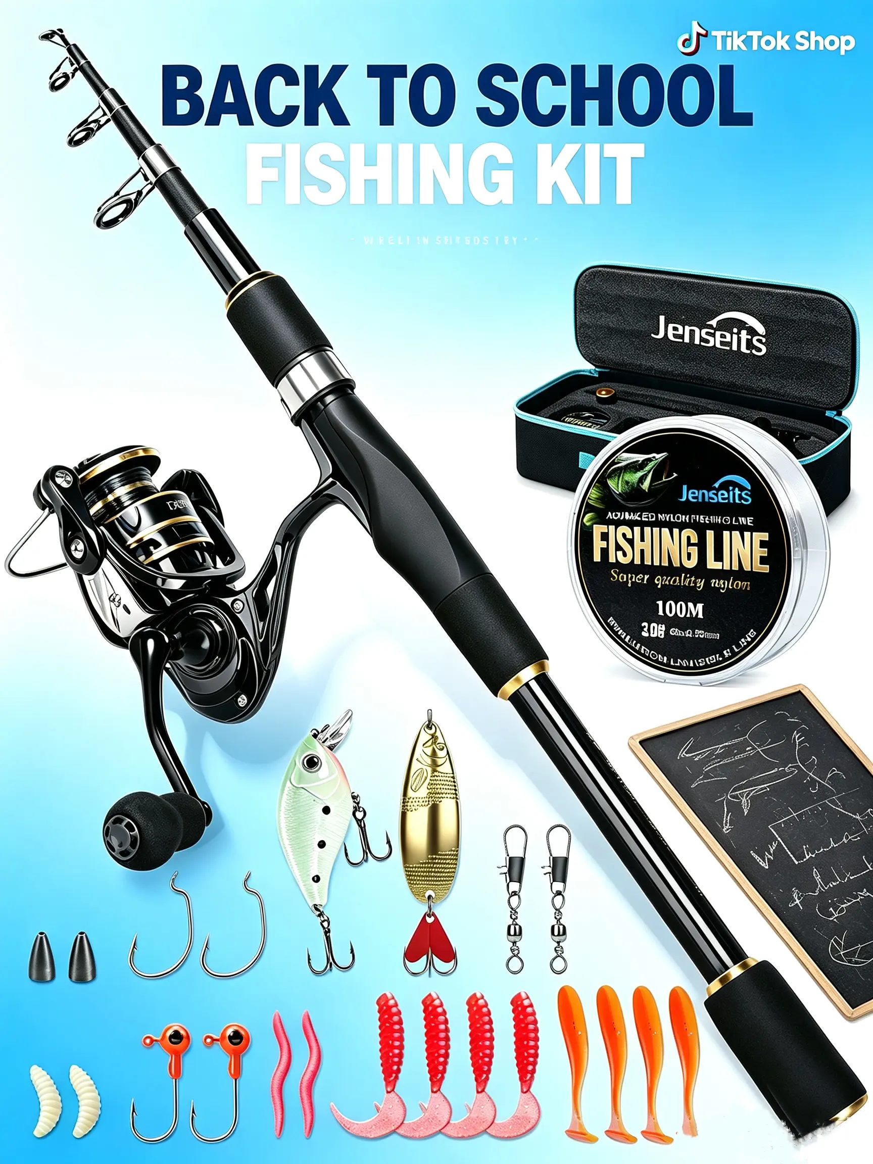 [Back to school] Jenseits 6Ft Fishing Rod and Reel Combo - Carbon Fiber Telescopic Fishing Pole with Spinning Reel 5.2:1 Gear Ratio - Portable Travel Fishing Kit with Lures, Line & Carrier Bag for Beginner Adults tiktokshopbacktoschool