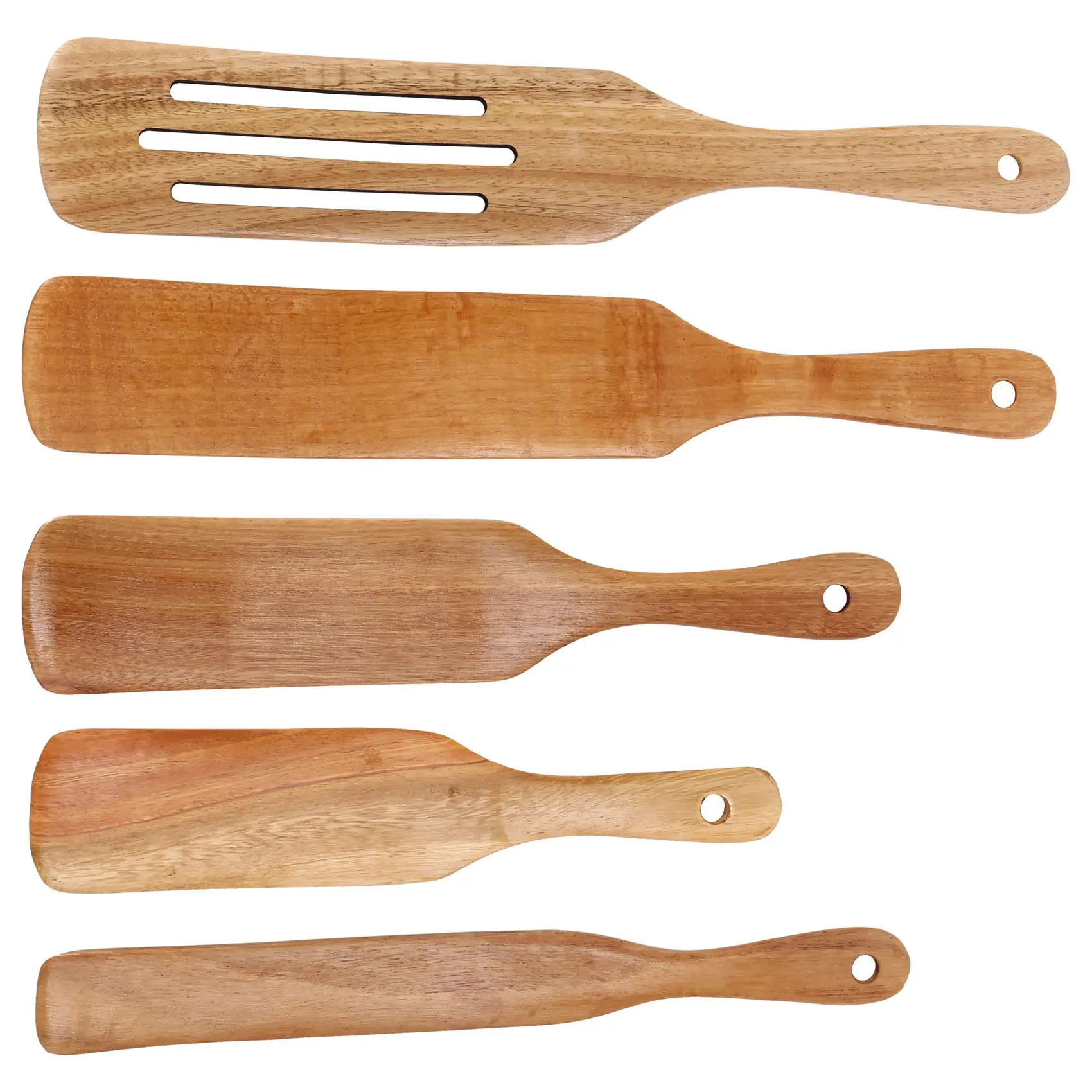 5Pcs Teak Wooden Spurtles Set - Sturdy Heat-Resistant Non-Stick Kitchen Wooden Spoon Set with Spatula, Compatible Tool for Household Cookware, Ideal for Anniversary, Picnic, Holiday Stirring Tasks
