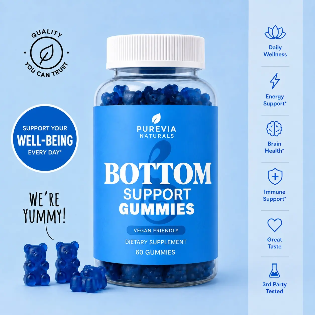 Purevia Naturals Women's Multivitamin Gummies | Vitamins A, C, E & B6 + Herbal Blend | Berry Flavor | Vegan, Gluten-Free & Soy-Free | Daily Chewable Supplement | 60 Gummies | 30-Day Supply