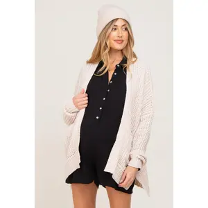 Beige Chunky Knit Oversized Maternity Cardigan
