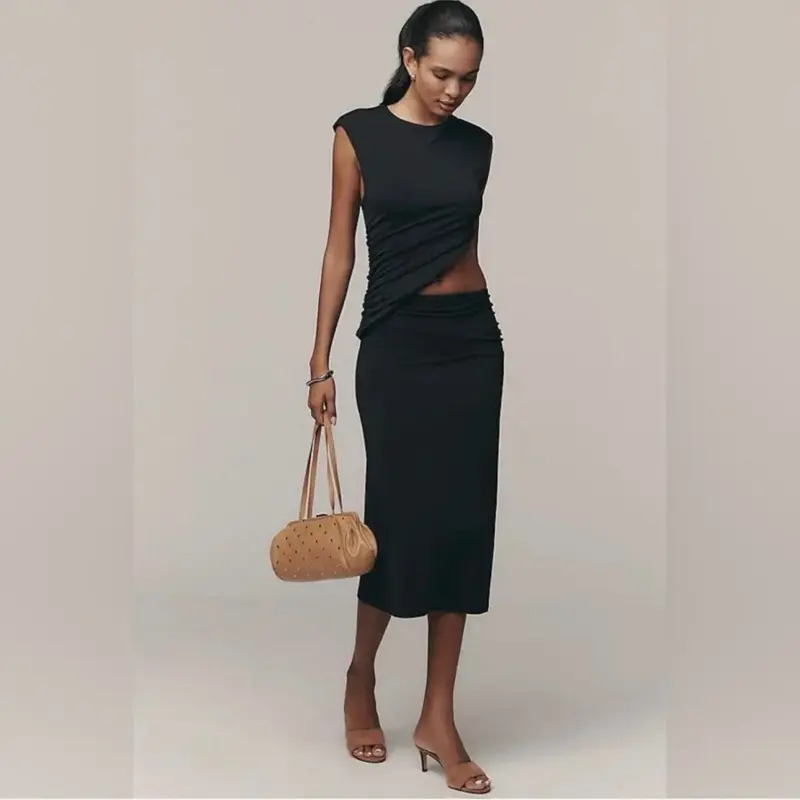 Anthropologie Size Large New with Tags Black Stretchy Knit Asymmetric Drape Ruched Side Cutout Midi Dress for Fall to Winter Womenswear Party Formal weddingguestdress Long Prom Dress Women's sorority Sleeveless wedding - Anthropologie Size Large New with Tags Black Stretchy Knit Asymmetric Drape Ruched Side Cutout Midi Dress for Fall to Winter Womenswear Party Formal weddingguestdress Long Prom Dress Women's sorority Sleeveless wedding -