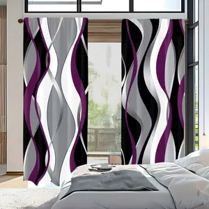2pc striped line art curtains, purple, gray, black, and white geometric abstract print curtains, a great gift for friends, suitable for dormitories, bedrooms, living rooms, kitchens, dining rooms, studies, cafes, hotels, and apartments for home decoration
