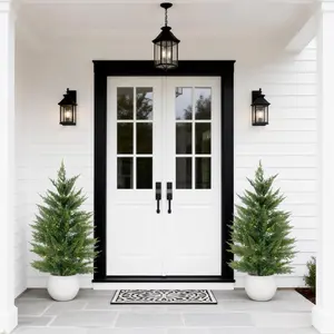 2pcs Realistic Artificial Pine Trees – White Round Pots – 3D Lifelike Foliage – Low Maintenance Faux Plant – Perfect for Home, Office, Entryway, or Tabletop Christmas Decor