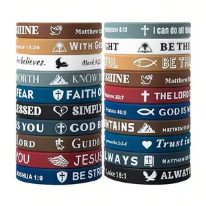 20pcs Bible Verse Bracelet Set, Stackable Bracelets, Cross Bracelet, Silicone Material, Jesus Design, Colorful Straps, Comfortable Fit, Ideal Religious Gift for All，Christmas New Year Valentine's Day Party Gifts