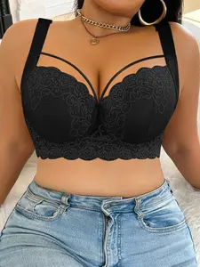 Women's Plus Size Lace Underwire Push-Up Bra, Full Coverage Lift and Anti‑sagging, Cover Side Breasts Wide Adjustable Straps, Breathable Comfortable, Daily & Date Night Wear