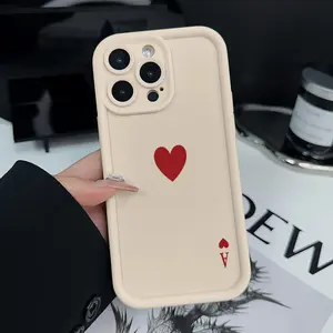 TPU Phone Case for iPhone 15 Plus 16 Pro Max 14 13 12 11 XS XR Ace of Hearts Pattern Drop Protection Shockproof Soft Silicone Smartphone Cover