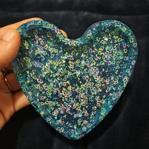Sky Blue Resin Tray with Heart Design and Glitter Accents for Decorative Use