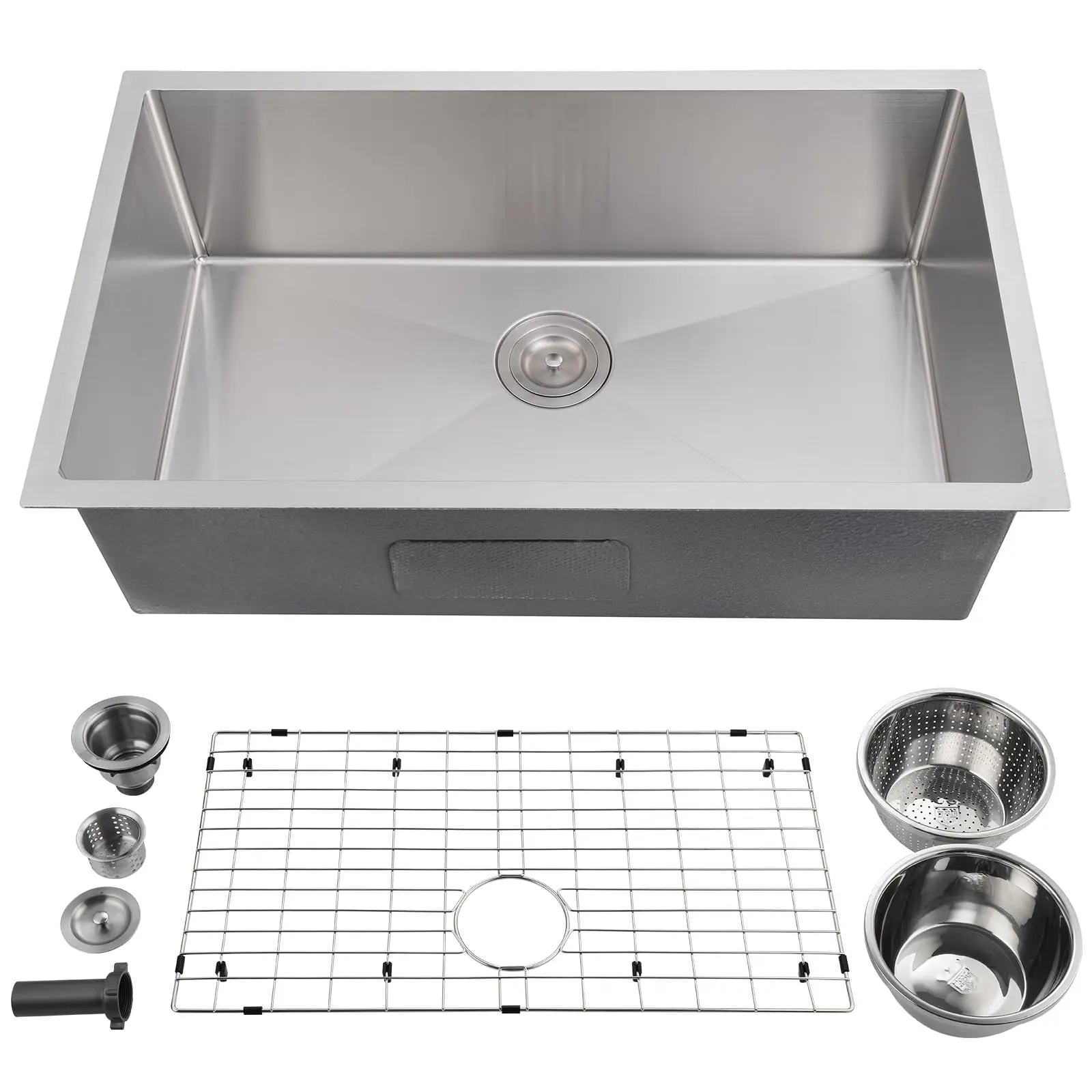 Garvee Undermount Single Bowl Kitchen Sink, Stainless Steel Deep Basin for Kitchen Washing, Freestanding or Wall Mount, Portable Standing Utility Sink, Includes Bottom Set & Accessories, 15 Inch