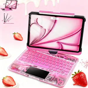 DarlingCase Cyberpunk 360 Swivel Keyboard Case for iPad Pro 11 inch M4 2024 Y2K Aesthetic 7 Color RGB Backlight Wireless Keyboard with Trackpad and Pencil Holder Ideal Christmas Gift for iPad