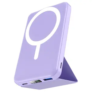Magnetic Power Bank for Magsafe Battery Pack Foldable 10000mAh Wireless Portable Charger with USB-C Cable LED Display 22.5W PD Fast Charging for iPhone 17/16/15/14/13/12 All Series - Silicone compact mini
