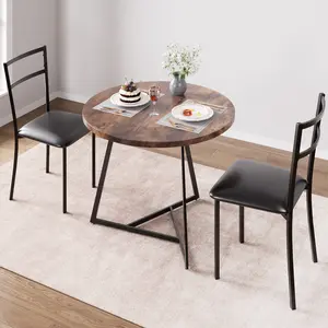 Space-Saving 3-Piece Round Dining Table Set for 2 – Modern Upholstered PU Chairs – Perfect for Apartment, Small Dining Room, Breakfast Nook, Office Lounge