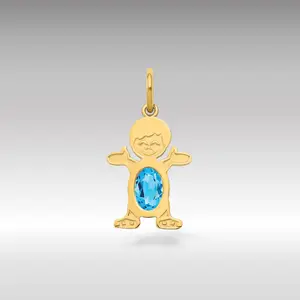 14K Gold Boy December Birthstone Blue Topaz Pendant