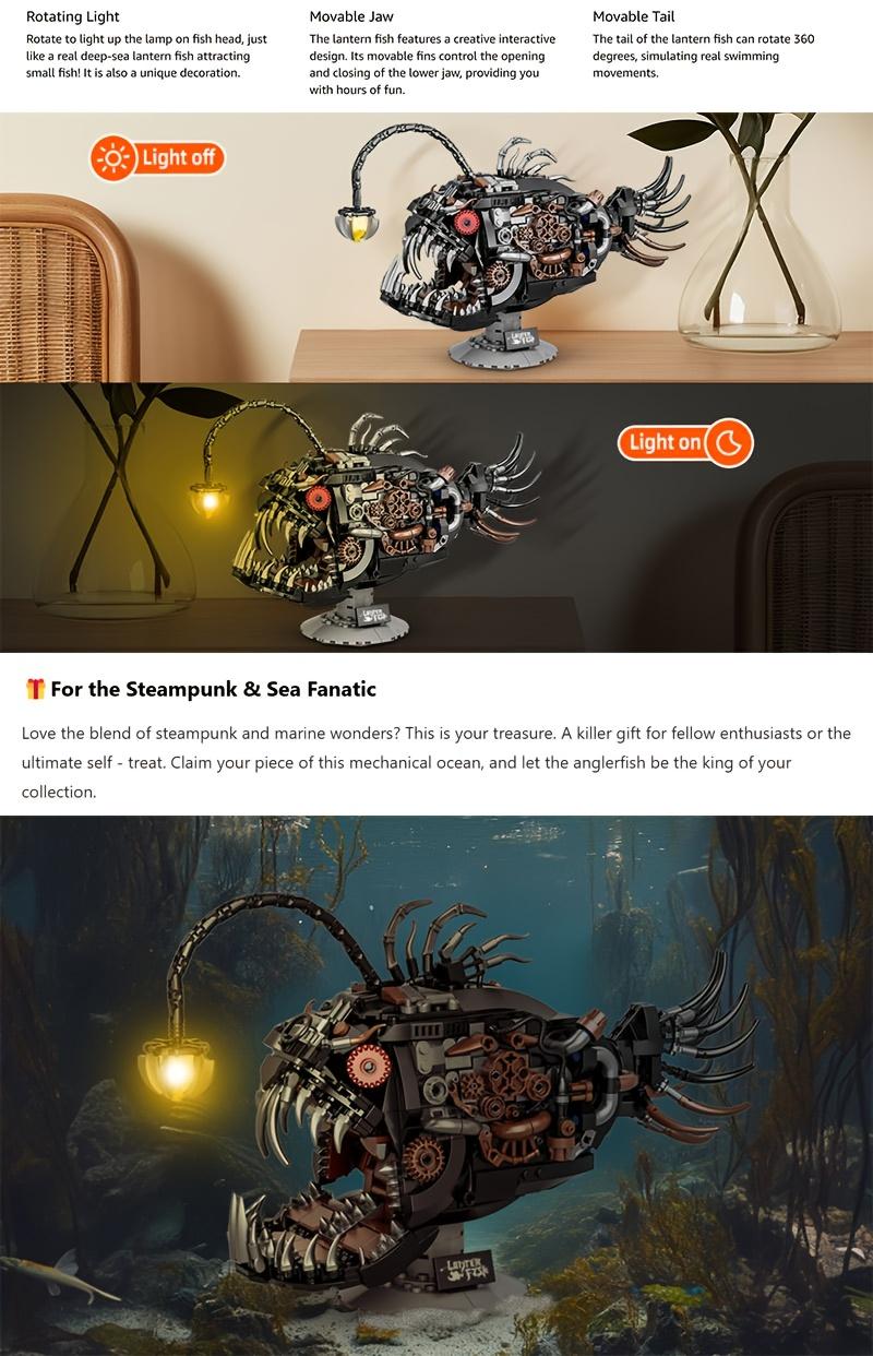 1038-Piece Creative Mechanical Fish Lantern Building Block Set — An Ideal Choice for Craft Enthusiasts — 3D Assembly Model Building Blocks (Birthday Gift)