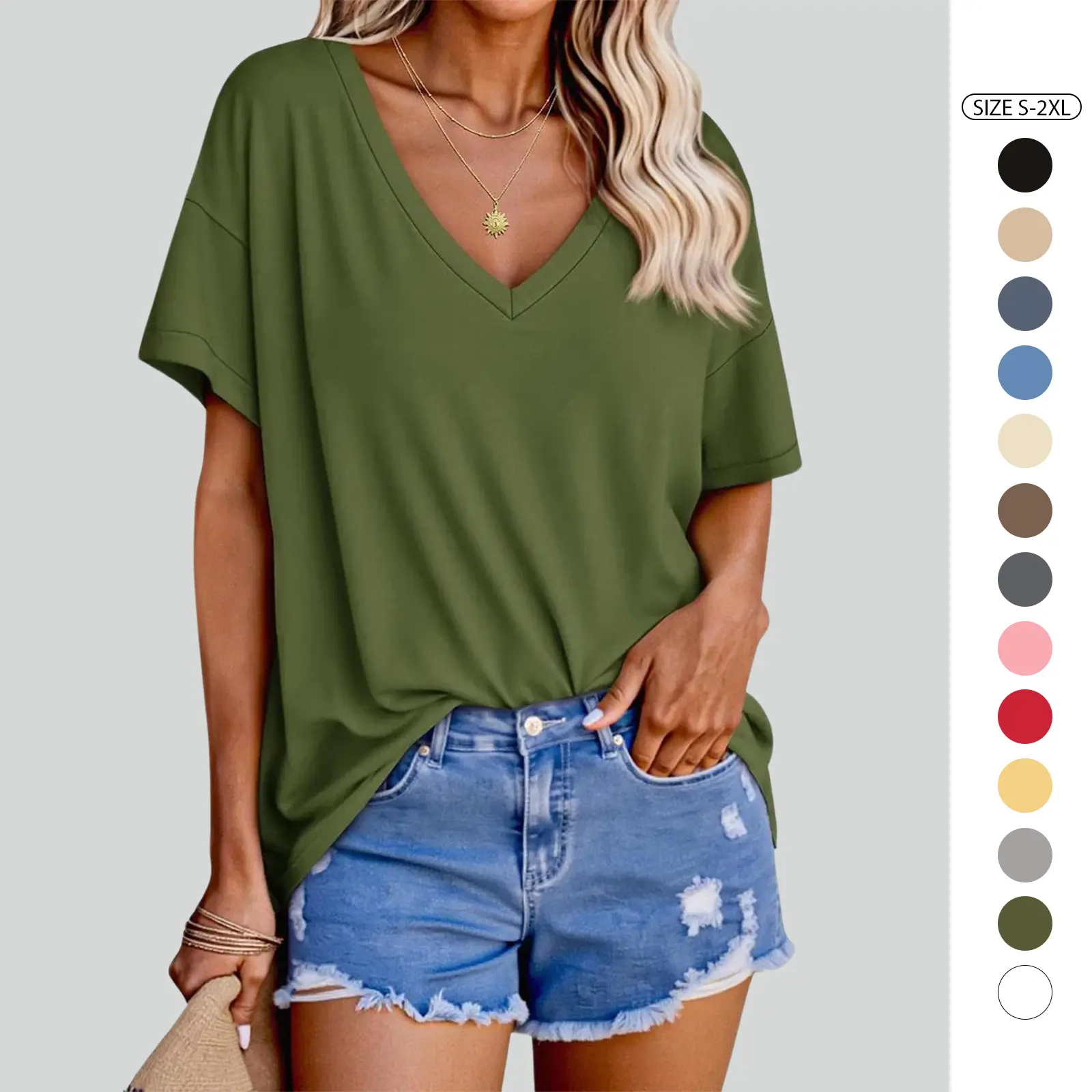 Imily Bela Womens Oversized Tshirts V Neck Short Sleeve Tops Summer Casual Loose Fit Tunic Tee Shirts