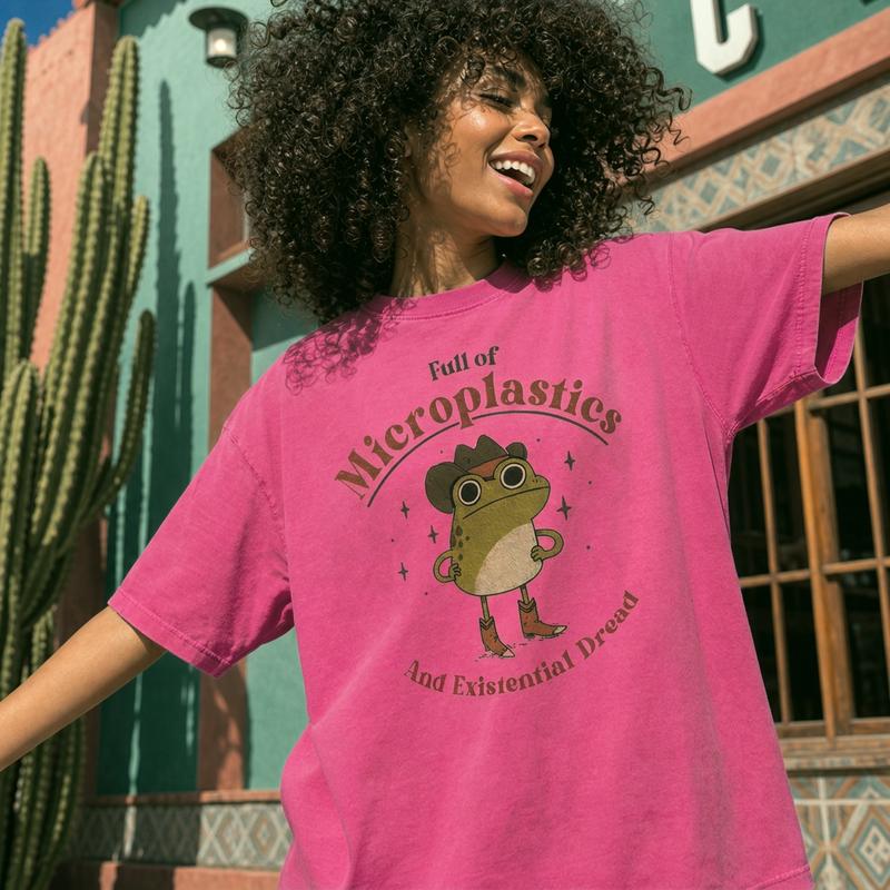 Western Cowboy Toad Graphic Tee Women Soft Washed Cotton Full Of Microplastics Dread Shirt S-5XL