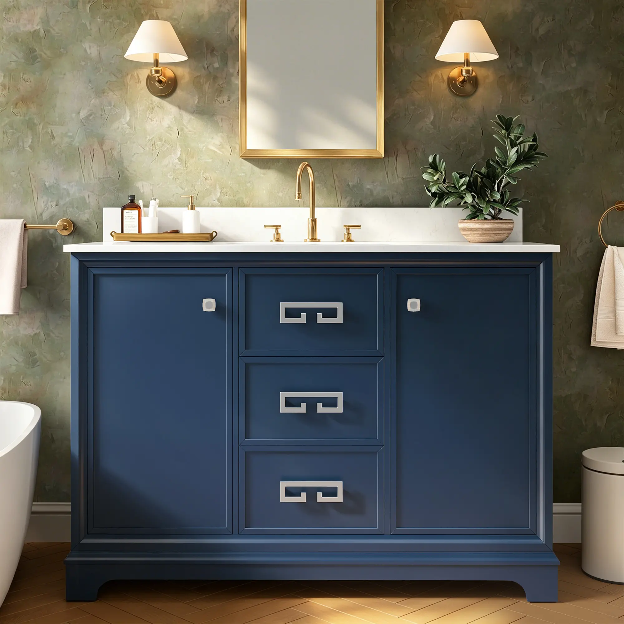 PHIVILLA 36/48/60/72 Inch Bathroom Vanity with Sink, Fully Assembled Bathroom Cabinet with Marble Countertop & Backsplash, Soft Closing Doors & Drawers, Adjustable Shelves,