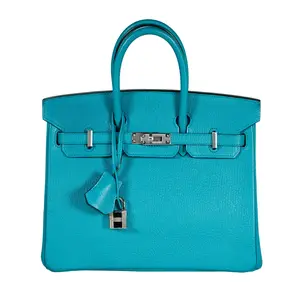Pre-owned HERMÈS Leather Tote Bags Birkin 25 Turquoise